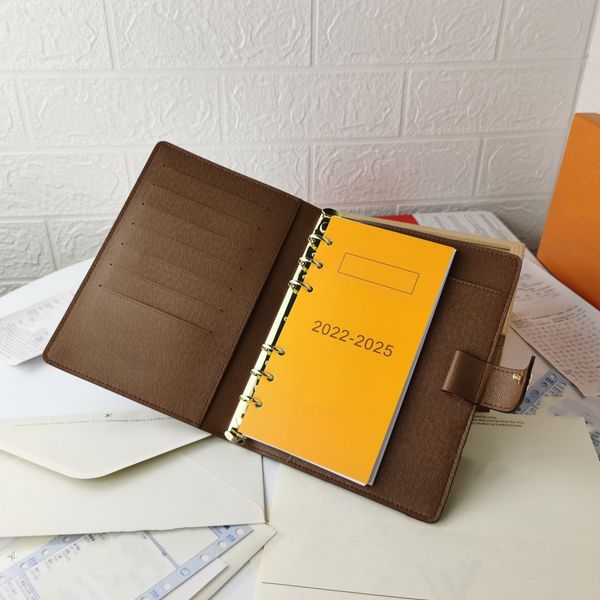 

agenda card holder a6 a7 2022 to 2025 calendar cover two sizes address book notebook and 3 slots, Brown;gray
