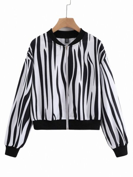 

striped drop shoulder zipper bomber jacket u6pr#, Black;brown