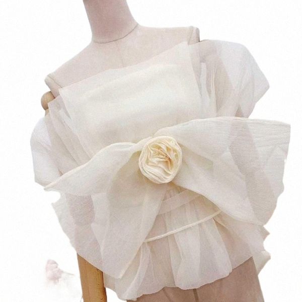 

women's tanks & camis women 3d tie flowers gauze ruffles camisole outwear bow tank sleeveless shirts o67l#, White