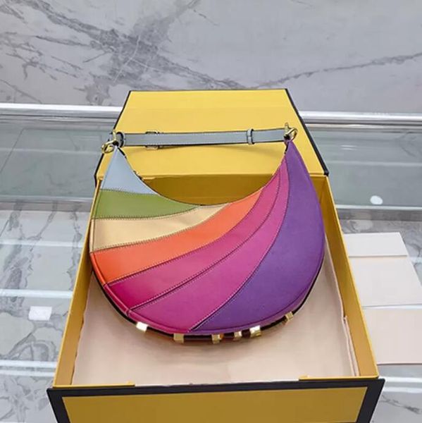 

rainbow underarm bag crescent moon handbags women crossbody shoulder clutch bags zipper purse genuine leather pouch removable strap no box