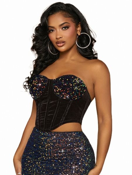 

sxy sequin insert bustier velvet tube d0x4#, White