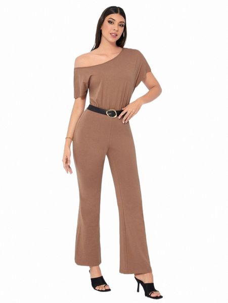

modely asymmetrical shoulder solid jumpsuit with belt c7uy#, Black;white