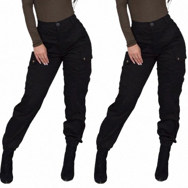 

vicabo women solid color high waist overalls trousers ladies casual loose fit cargo pants with pockets plus size streetwear1 i06b#, Black;white