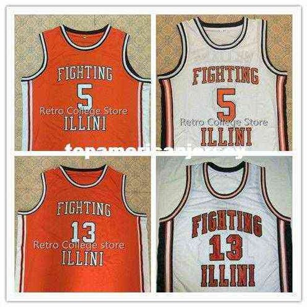 

#5 deron williams #13 kendall gill fighting illini high school basketball jersey orange white men's sewn jersey xs-6xl vest jerseys nca, Black