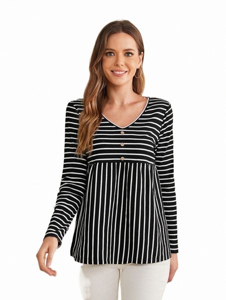 

emery rose striped button front tee o0rp#, White