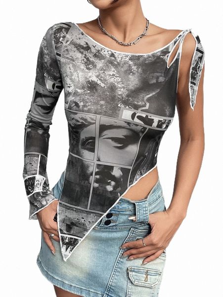 

x made in america figure graphic asymmetrical neck hanky hem f0pz#, White