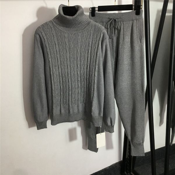 

yiciya high neck knitted pullover sweaters trousers for women fashion casual tracksuits winter warm long sleeve sweater female set, Gray