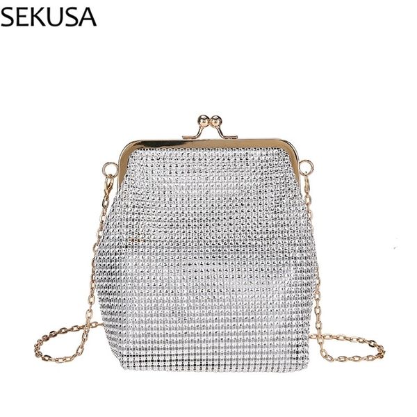 

silver color beading women evening bags soft metal chain shoulder bucket design day clutch purse 220818