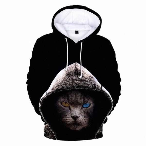

men's hoodies & sweatshirts cat hoodie chlidren kitten pussycat boys / girls streetwear cute hip hop kids pullovers g2nu#, Black