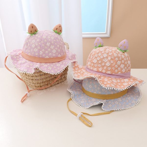 

baby girl bucket hat cute strawberry floral uv protection wide brim baby panama cap children girls sun hats fisherman caps, Yellow