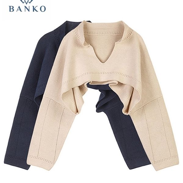 

korean style vneck short knitted sweaters women autumn fashion long sleeve streetwear outerwear female crop sweater 220818, White;black