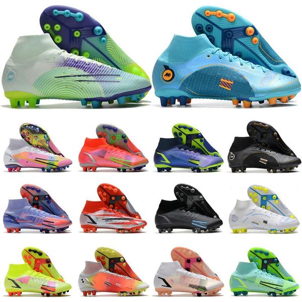 

send with bag football boots mercurial superfly 8 elite ag soccer shoes mens dream speed 5 ronaldo mbappe high ankle trainers knit293b, Black