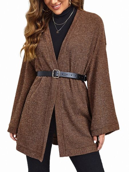 

drop shoulder open front coat without belt c7pm#, Black