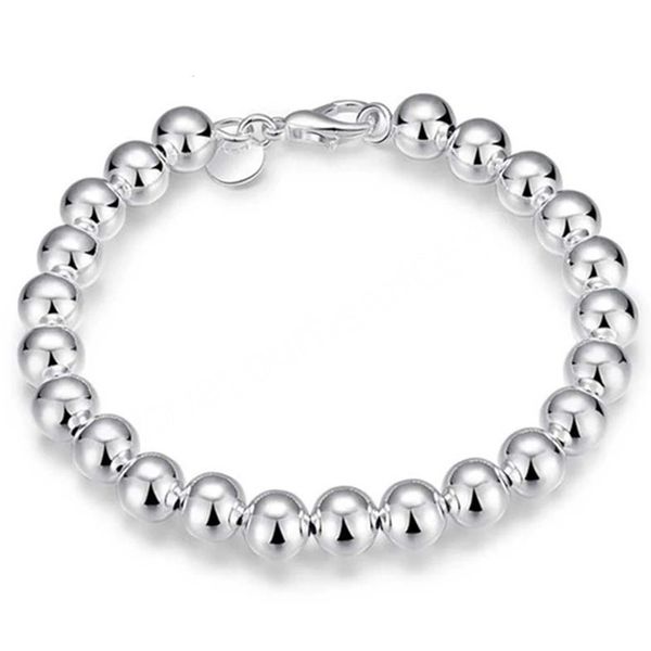 

925 sterling silver 8mm smooth beads ball bracelet for women wedding engagement party fashion jewelry, Golden;silver