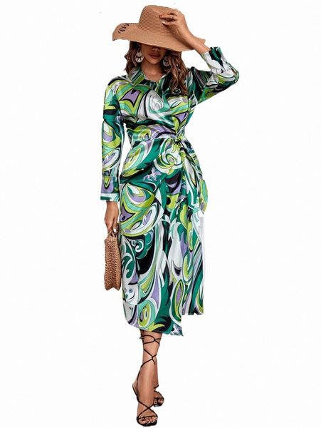 

allover print knot front shirt dress m4d4#, Black;gray