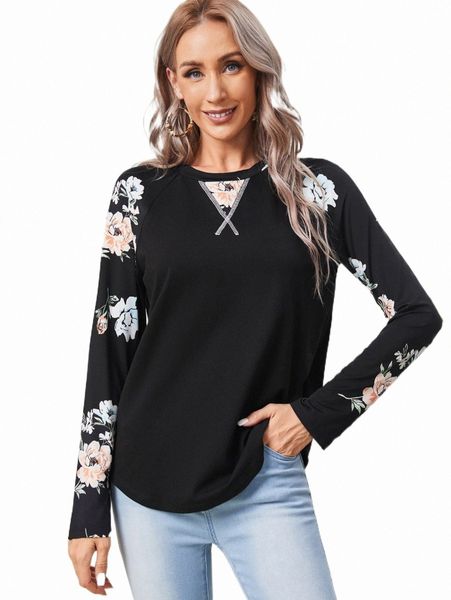 

emery rose floral print raglan sleeve tee e2tp#, White
