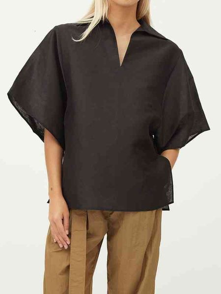 

casual dresses nordic style t family spring summer ol temperament pullover 5-sleeve v-neck loose blouse 1fm5, Black;gray