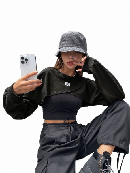 

dazy letter patched detail batwing sleeve super crop v3qr#, White