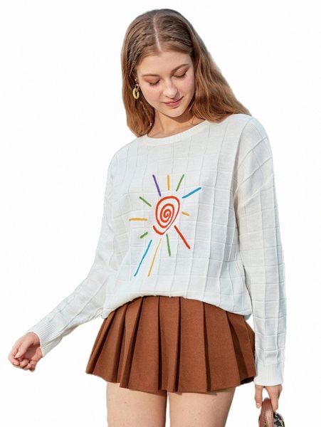 

mod sun pattern drop shoulder textured knit sweater d0ja#, White;black
