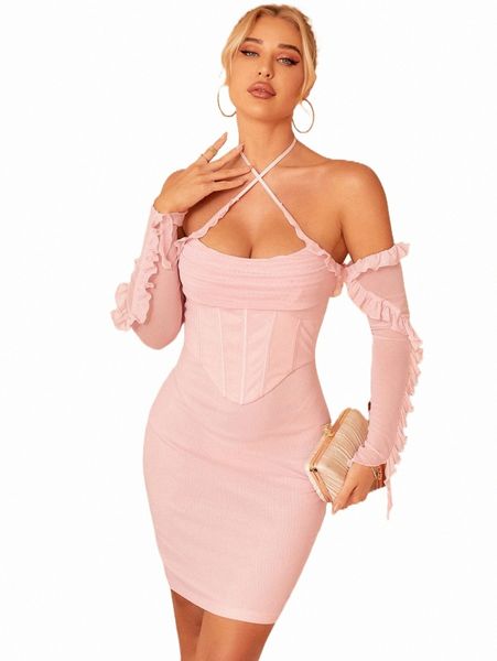 

parthea ruffle trim crisscross mesh bodycon dress o4dz#, Black;gray
