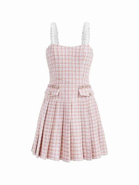 

mod contrast lace plaid tweed pleated dress a9sk#, Black;gray
