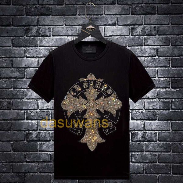 

shirt fashion summer chromee heartss mens t-shirts crosin drill short sleeve t-shirt men's slim young clothes half cross tide bottomed, White;black