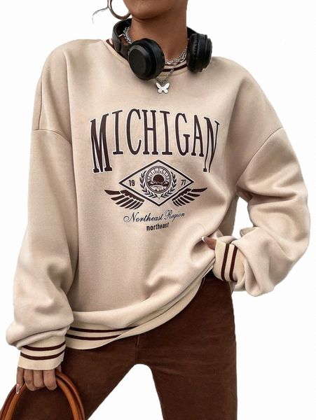 

letter & graphic print drop shoulder sweatshirt h9bf#, Black