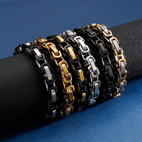 

4 6 8mm width dubai strand chain bracelet men stainless steel colorful male casual hand jewelry, Black
