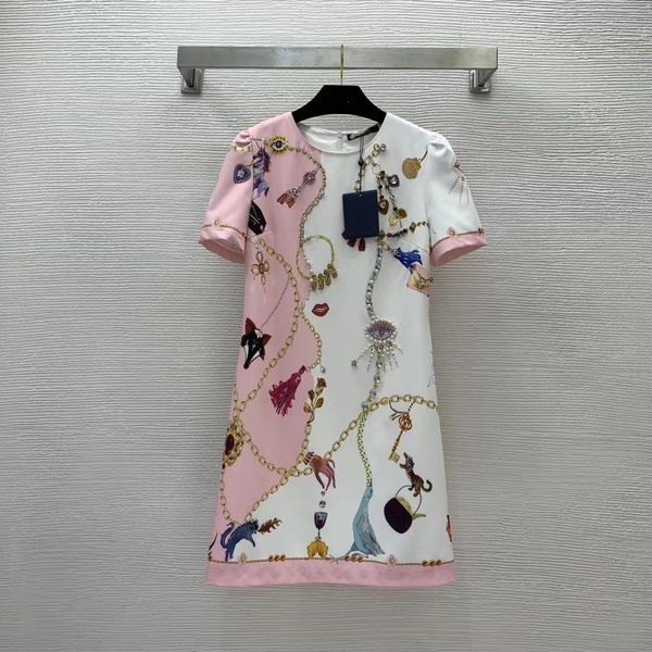 

street style dresses 2022 new autumn o neck short sleeve beading fashion milan runway dress designer brand same style women's 0818-16, Black;pink