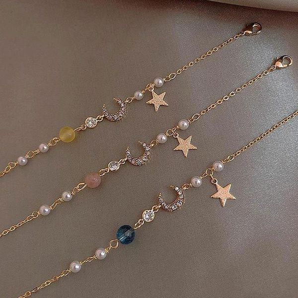 

charm girl gold color strand star moon bracelet set simple geometric fashion women elegant alloy chain bracelets jewelry, Black