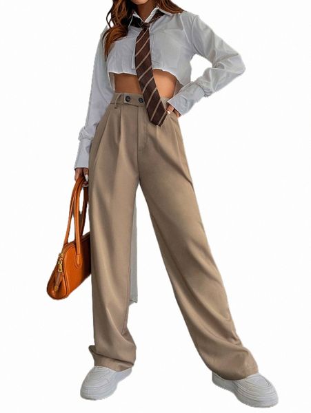

high waist fold pleated tailored pants n64l#, White;black
