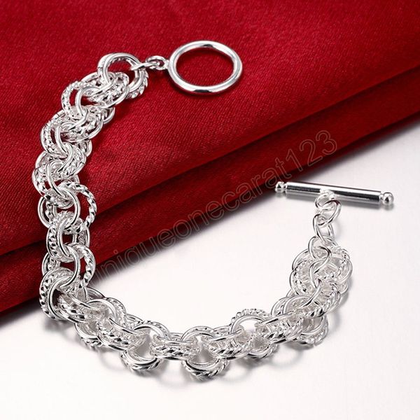 

925 sterling silver round circle chain bracelet for women charm wedding engagement party gift, Golden;silver