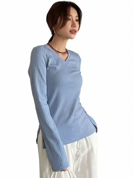 

dazy ribbed knit split hem tee d4j6#, White