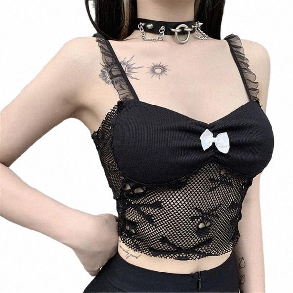 

women's t-shirt gothic punk black lace camis mall goth grunge skull print emo embroidery women crop spaghetti strap sleeveless m8d0#, White