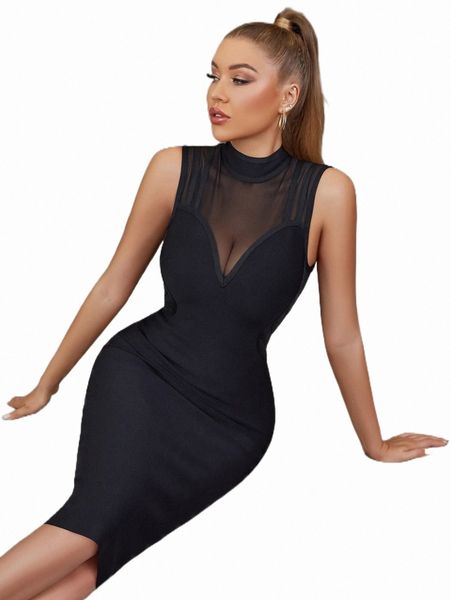 

adyce mesh insert mock neck bandage dress b4ec#, Black;gray