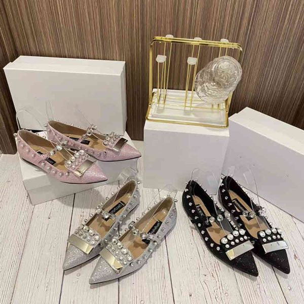 

shoes early dress spring rivet pointed single shoes women's one line buckle shallow mouth silver wedding banquet flats, Black