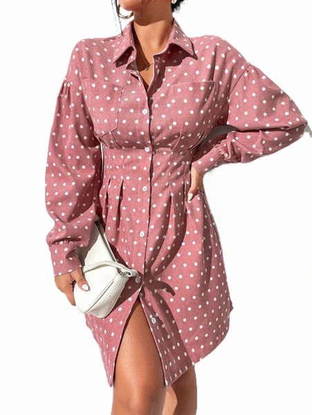 

drop shoulder button front polka dot shirt dress h0h7#, Black;gray
