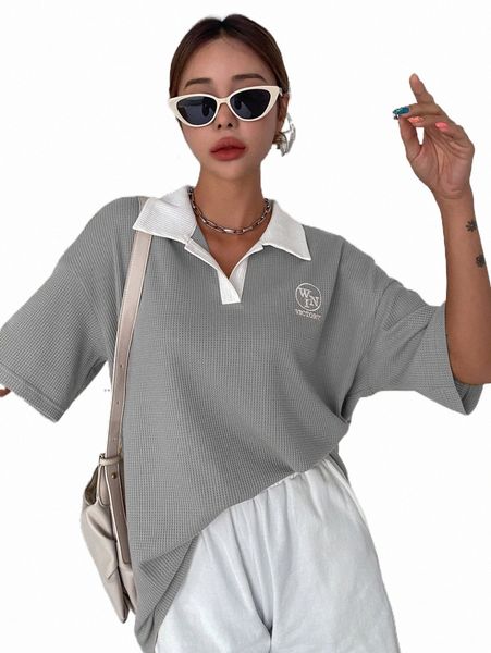 

dazy letter embroidery drop shoulder tee n6sz#, White