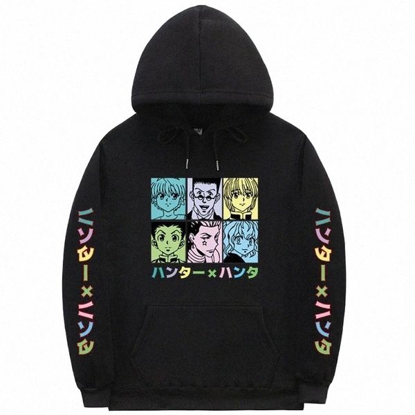 

men's hoodies & sweatshirts x hoodie streetwear cartoon hisoka men women fashion print sweat homme black white sweatshirt n48y#