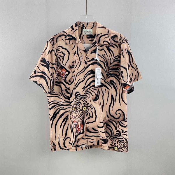 

2022 japan allover tiger pattern tee hawaii beach casual shirt spring summer cool hip hop short sleeve, Black;brown