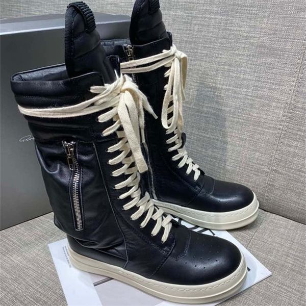 

women motorcycle leather boots men luxury mid-calf winter riding boots shoes casual zip flats black real leather shoes 220818