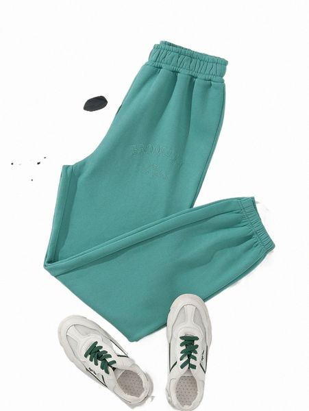 

solid elastic waist sweatpants n00l#, Black;white