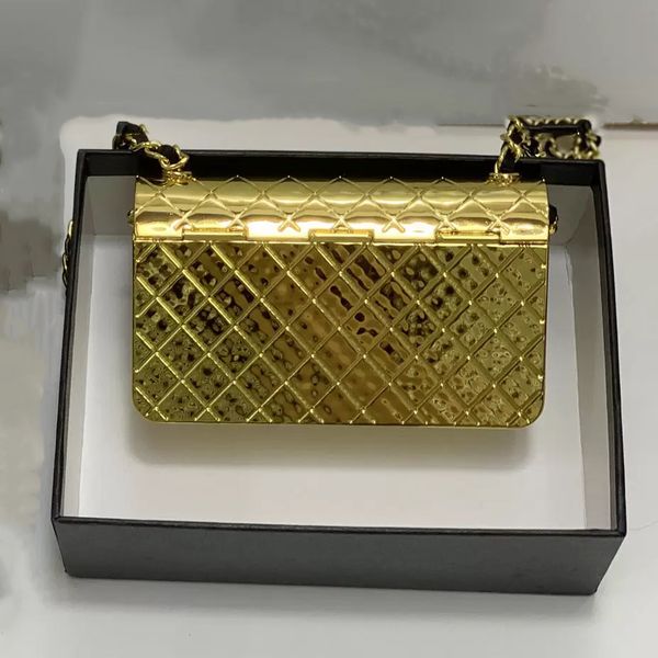 

ly22ss mini hammer forged metal flap bag french designer gold and silver hardware chain classic diamond check single shoulder crossbody ladi