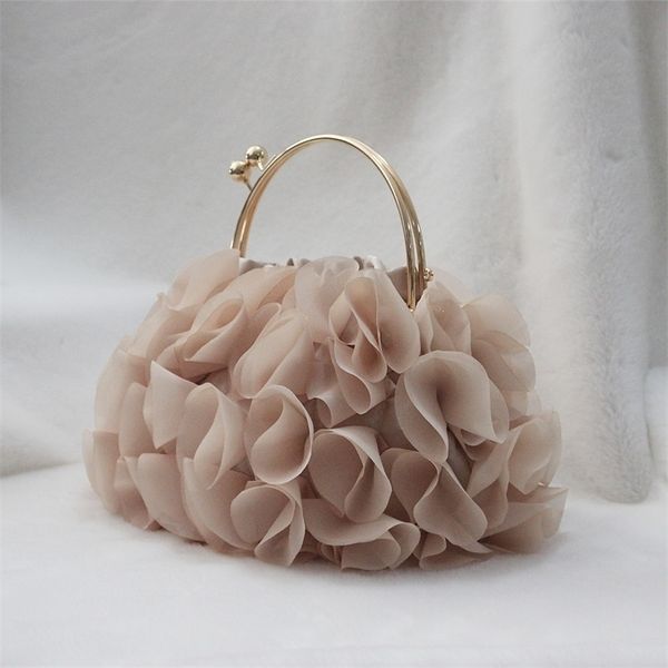

luxury champagne bags floral bride cute trendy casual day clutch fashion brand handbag flower bag solid 220818