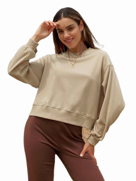 

drop shoulder solid pullover m3ke#, Black