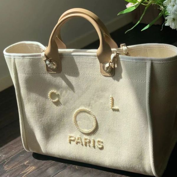 

luxury women's classic handbags evening bags brand ch pearl tote canvas beach bag female portable large capacity big handbag designers