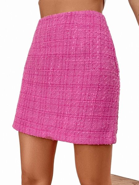 

high waist tweed straight skirt 78er#, Black