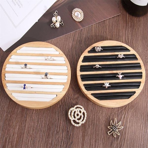 

portable round flat collect jewelry box ring display tray organizer gift box storage organizer holder for wedding shop and home 220819, Black;white