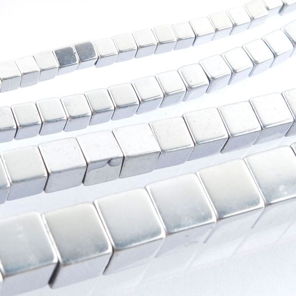 

wojiaer non-magnetic hematite 2 3 4 6mm silver color loose square beads for necklace jewelry making 15.5" bl324, Bronze;silver
