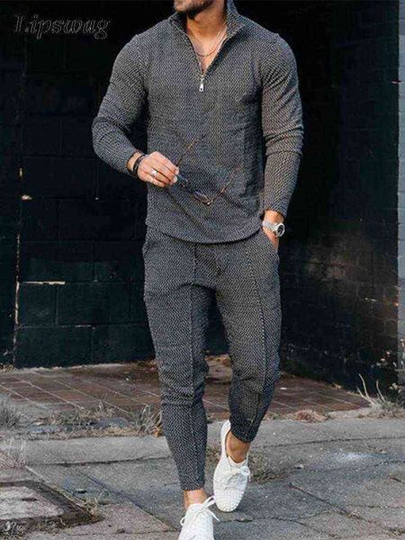 

fashion slim fit solid two piece sets man spring summer streetwear mens long sleeve and long pants suits men casual outfits t220819, Gray